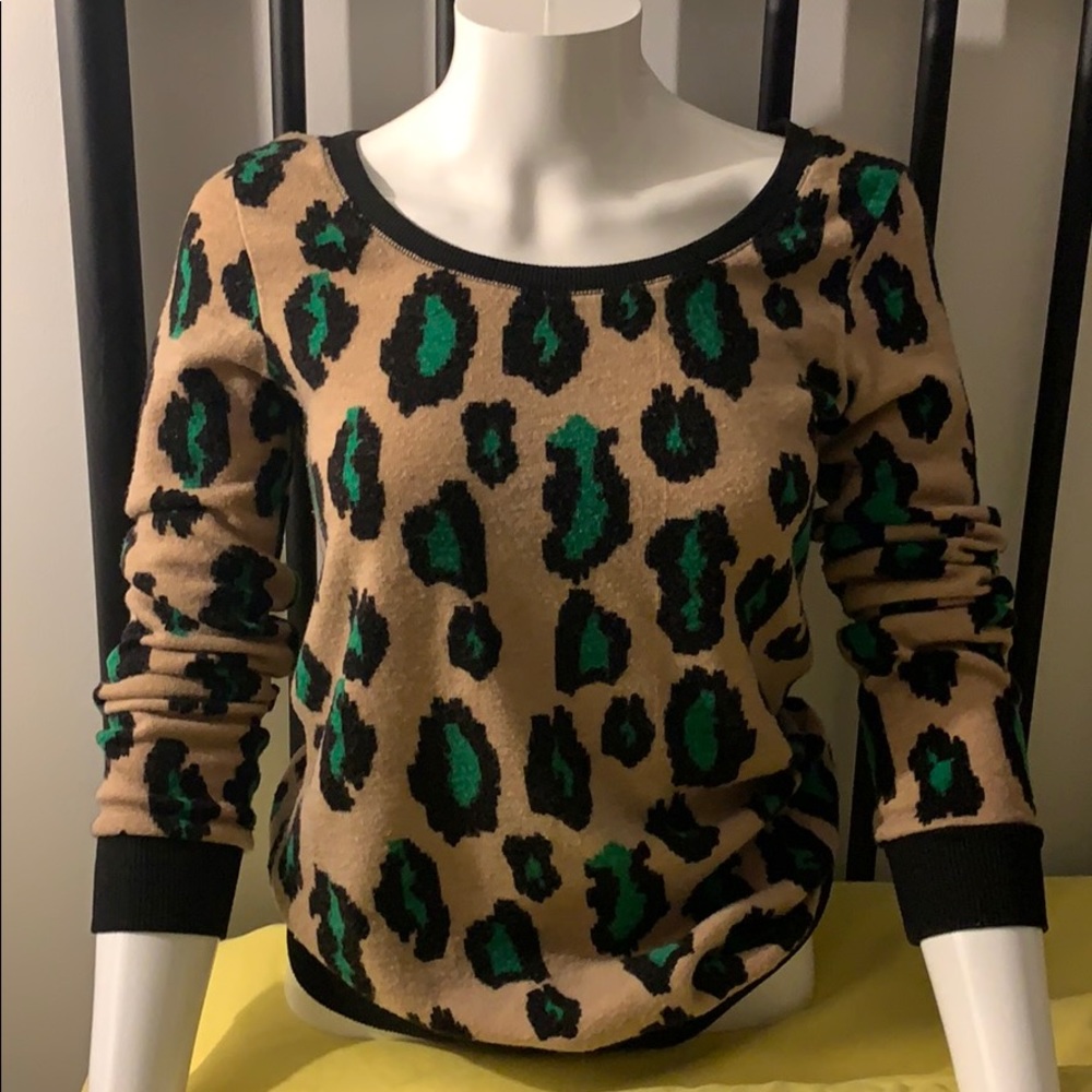Leopard and teal long boat neck sweater